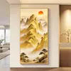 Pintura Colgante de Paisaje Grande Estilo Nuevo 2026, Sol sobre Montaña Dorada, Pintura Decorativa de Entrada Estilo Chino Nuevo con Buen Significado Auspicioso, Arte de Pared para Pasillo