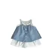 Conjunto de Colete para Meninas Transfronteiriço, Novo Estilo de Verão, Xadrez Elegante com Acabamento em Renda Suspenso, Conjunto de Duas Peças Sem Mangas da Moda para Bebê