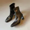 Botas finas de moda con punta cuadrada, botines de tacón alto para ir al trabajo, botas de moda, botas cortas elásticas adelgazantes de cuero suave, nuevo modelo 2026
