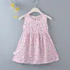 Vestido de princesa floral de verão para meninas Vestido de praia Vestido de colete de seda de algodão Vestido infantil Vestido de linha A