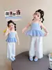 Conjunto de Verano para Niñas 2026 Nuevo Elegante Moderno Conjunto de Ropa de Verano Delgada para Niños con Tirantes y Pantalones de Pierna Ancha Conjunto de Dos Piezas