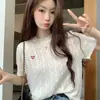 Camiseta bordada estilo francés para mujer, nuevo top de punto trenzado de manga corta para verano, impresionante y favorecedor, estilo suave y delicado