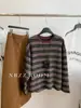 56% Acrílico Estilo Coreano Rayas en Contraste Camiseta de Manga Larga Estilo Perezoso para Mujer Sudadera Versátil Casual Cuello Redondo Otoño e Invierno 2025
