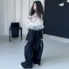 Conjunto de Primavera e Outono para Meninas 2025 Nova Moda Meninas Estilo Ballet Coreano Top com Babados Calças de Perna Larga Conjunto de Duas Peças
