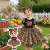 Vestido de Princesa de Malla con Estampado de Animales y Parches de Leopardo para Niñas, Vestido de Verano de Manga Corta Abullonada para Niños, Moderno para el Día del Niño