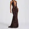 Otoño Nuevo Sexy Escote en V Profundo Cubre Cadera Decoración de Cinta Estampado de Leopardo Halter Elegante Moda Mono Falda Larga Ropa Y2K