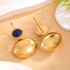 Europa y Estados Unidos transfronterizo acero inoxidable ovalado chapado en oro de 18k incrustado piedra natural tendencia alto Joker aretes joyería al por mayor