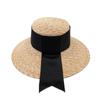 Sombrero de paja de ala ancha de moda retro elegante de copa plana, sombrero de playa casual de protección solar para vacaciones de verano para mujer