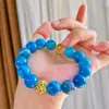 Pulsera de Ágata Azul Natural y Citrino Amarillo con Cuentas Grandes Personalizada de 12 mm