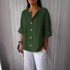 Camiseta holgada de verano para mujer, de algodón y lino, con cuello en V y botones, de Amazon, para Europa y América, 2025