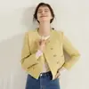 Chaqueta de Tweed de Doble Botonadura para Mujer, Versátil Estilo Francés Primavera y Otoño 2026, Top Corto Elegante de Tweed con Cuello Redondo
