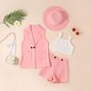 Ropa Infantil Baopin Ropa de Mujer Europea y Americana Primavera y Verano Traje Largo Chaqueta Camisola Shorts Sombrero Traje de Cuatro Piezas