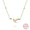 Collar Colgante de Colibrí de Plata de Ley S925 con Diamante, Ópalo y Turquesa Cadena para Clavícula Coral de Tendencia Popular en Europa y América