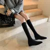 Botas largas de plataforma para mujer, botas de terciopelo 2026, nuevo estilo de moda otoño e invierno, botas largas de punta fina, botas elásticas adelgazantes, botas altas