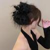 Pinza para el pelo de satén de alta calidad con lazo negro grande y diseño de tiburón, con parte trasera de diamante cuadrada, para mujer