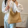 Bolsa Tote Grande de Cor Sólida Mãe e Filha para Mulheres, Nova Bolsa Tecida Vazada 2026, Bolsa de Ombro de Cor Sólida para o Dia a Dia