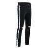Calça jeans masculina casual preta com faixa branca elástica e rasgada, estilo Wish, da Cross-border
