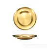Prato de Aço Inoxidável com Borda Larga Estilo Coreano Disco Prato de Jantar Prato para Espaguete Prato Dourado Prato Doméstico Bandeja Criativa para Osso