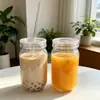 Taza de Plástico Transparente tipo Mason Jar con Popote para Mascotas, Taza de Bebida Fría para Té de Leche y Jugos a la Moda, Logo Personalizable, Taza para Beber con Tapa