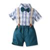Roupas de verão para crianças, estilo coreano, lapela, manga curta, laço, camisa para meninos, alça, shorts, terno masculino