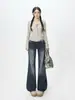 YECHUAN # Jeans estilo retro americano com fivela Paris para mulheres, novas calças pantalona justas de cintura baixa para o outono