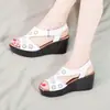 Sandalias de Plataforma Nuevas de Verano para Mujer Suela Gruesa Tacón de Cuña Hueco Boca de Pez Suela Suave Cómodas Zapatos de Mamá Zapatos Casuales