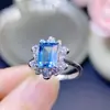 Novo Anel Aberto para Mulheres com Topázio Azul Natural e Pedras Preciosas Coloridas, Vendido por Celebridades da Internet em Transmissão Ao Vivo, Pedra Principal 6x8mm