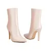 Botas de cuero de punta baja para otoño e invierno, transfronterizas, con suela de goma, antideslizantes, cremallera lateral, tacón alto para mujer, versátiles botas Martin de comercio exterior