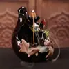 Queimador de incenso de cerâmica Zen com fluxo reverso de incenso, lótus e peixe criativo, fumaça de fluxo reverso, queimador de incenso ornamental, decoração de casa