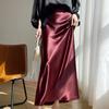 2025 Primavera e Verão Novo Saia de Cetim Banhada a Ouro Feminina Cor Sólida Plissada Drapeada Vestido A-line Saia Longa Feminina