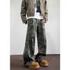 Jeans Cargo Camuflado Retro Americano para Homens Calças Versáteis Largas de Perna Larga Jeans de Perna Reta Tendência High Street para Homens