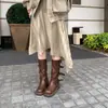 Estiliza las piernas, añade 6 cm de altura ~ Hebilla de cinturón de moda, pierna plisada, botas de montar hasta la pantorrilla para mujer, diseño versátil y elegante para otoño e invierno
