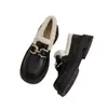 Mocasines gruesos de tacón plataforma estilo británico para mujer, nueva colección invierno 2026, piel suave, suela blanda, forrados de felpa para abrigar, versátiles zapatos de algodón