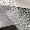 Adesivos de Unha Cartoon Fofo Pet Graffiti Linhas Pretas e Brancas Cachorrinho Laço Flores Adesivos de Decoração de Unha DIY