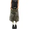 Jeans cropped de trabajo estilo retro americano lavados con bolsillos grandes para hombres y mujeres, pantalones anchos holgados de verano para adelgazar