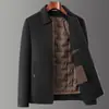 Casaco de Lã Masculino para Outono e Inverno, com Forro de Penas Removível, Sobretudo de Lã Dupla Face Casual de Negócios