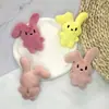 Chaveiro de Coelho de Orelhas Dobráveis Desenho Animado Coelho de Pelúcia Animal Artesanal DIY Pingente para Mochila de Estudante Presente Decoração de Mochila