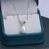 Colar pingente de pérola de água doce 8-9mm em formato de arroz quase sem falhas para mulheres corrente clavicular joia estilo folha S925 prata