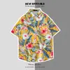 Camisa Floral Casual de Verão Estilo Hong Kong Fina Estampa Digital Praia Solta Camisa Floral de Manga Curta Masculina Roupa de Casal