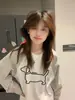 Chique Americano Estilo Preguiçoso Camiseta Casual Solta de Manga Longa Feminina Primavera e Outono Nova Listrada em Contraste Gola Redonda Top Ins