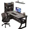 Escritorio de computadora, escritorio para gaming, juego de escritorio y silla de oficina, escritorio sencillo para estudiar en casa, con estantes de almacenamiento, apto para dormitorios, para estudiar y escribir