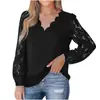 Amazon Tiktoktemu2025 Nueva Camisa de Manga Larga con Cuello en V y Encaje de Flores Onduladas para Mujer Transfronteriza Europea y Americana