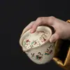 Bolsa de Almacenamiento para Juego de Té Cultural y Creativo de Viaje Dunhuang, Tetera de Cerámica con Tres Tazas y Tapa Tazón, Bolsa de Cuero Portátil, Souvenir de Regalo