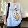 Gaywa Gradiente Manga Curta Masculino Verão Solto Desenho Animado Estampado Meia-manga Top Roupas para Adolescentes Casual Meia-manga