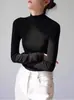 Camisa Básica de Tricô Verde Retrô Estilo Francês para Mulheres, Camada Interna Slim Fit Outono e Inverno, Suéter Emagrecedor com Toque de Luxo
