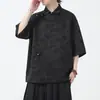Traje Tang de Estilo Chino Nuevo Estilo Verano 2026 con Mangas de Tres Cuartos, Cierre Diagonal, Botones de Cobre, Estilo Chino Retro, Talla Grande para Hombre, Mangas Cortas de Jacquard