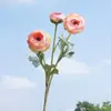 Flores de ranúnculo artificiales de un solo tallo, tres ramas, esponjosas y elegantes para decoración del hogar, fotografía de bodas y textiles suaves.