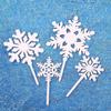 Nuevo conjunto de cuatro piezas de copos de nieve plateados con purpurina blanca para decoración de fiestas, copos de nieve navideños, acrílicos para tartas, tarjetas de inserción