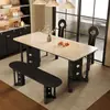 Mesa de Jantar Retangular de Ardósia e Madeira Maciça Vintage Preta Estilo Francês, Mesa Quadrada Estilo Meio do Século, Mesa de Jantar, Mesa de Restaurante Mona, Uso Doméstico