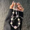 Corrente de Celular de Cristal com Laço Iridescente Alça Curta para Celular com Contas de Limão Chaveiro de Pulso Pingente de Bolsa